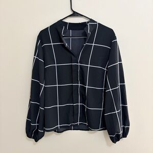 SHEIN Black and White Grid Blouse Women’s Large